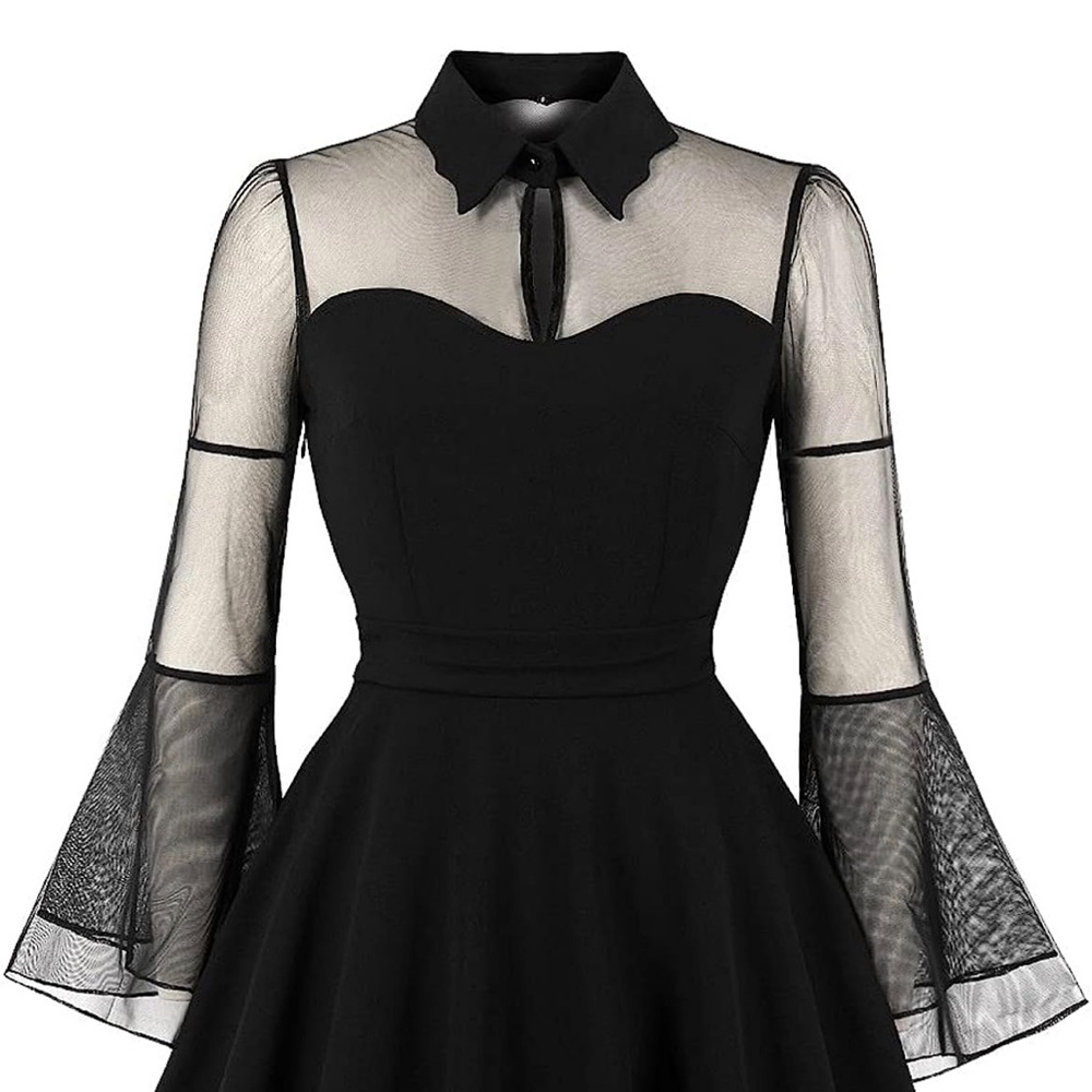 Plus size Wednesday Netflix inspired dress with collar and bell sleeves NWOT